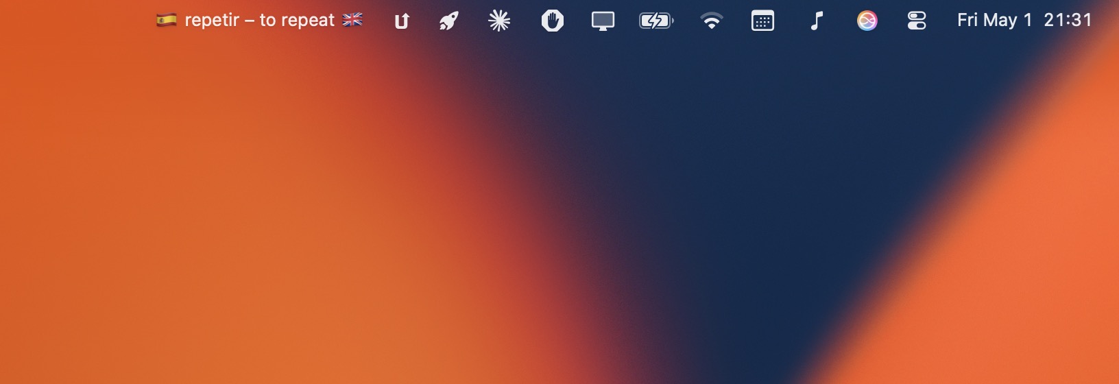 Word in menu bar with translation