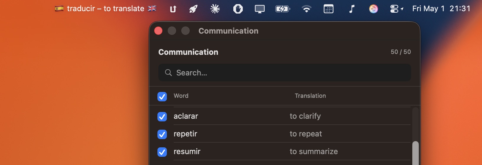 Language pair and interval settings