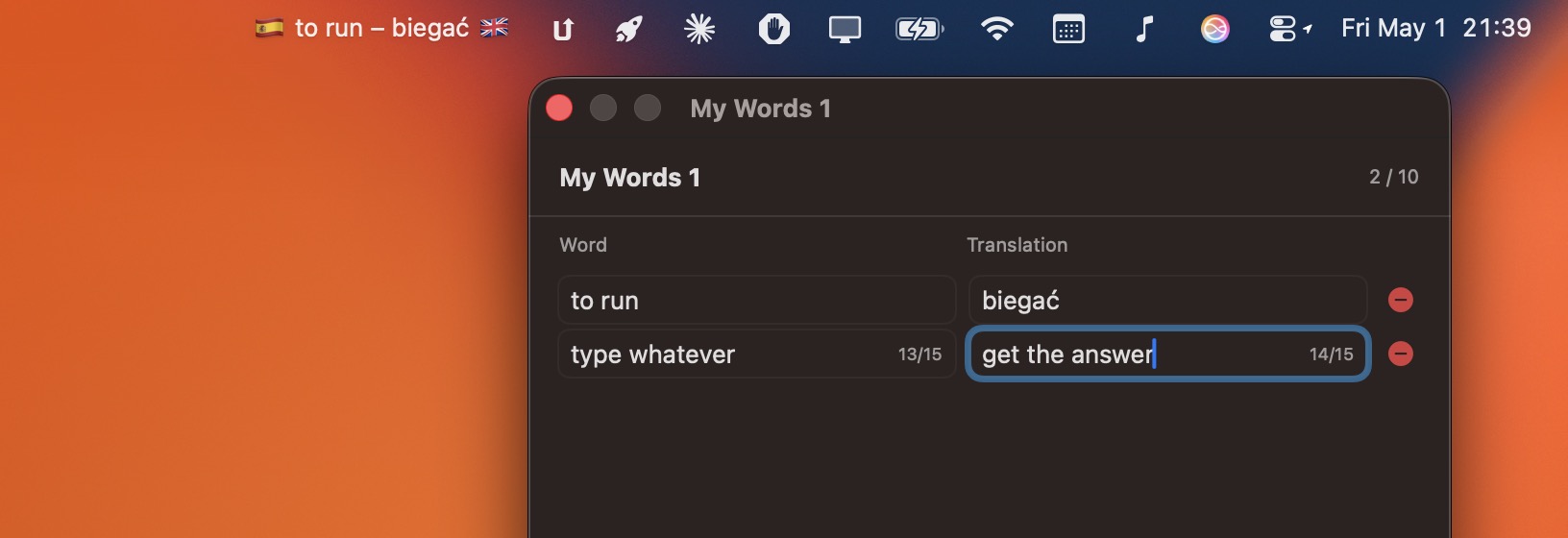 My Words — add your own vocabulary
